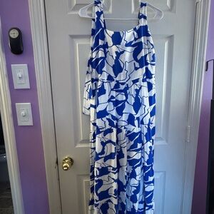 Elegant Blue and White Maxi Dress